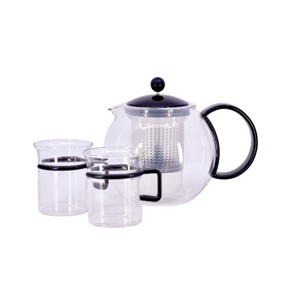 Bodum Glass Teapot & Mug Duo with Black Handles