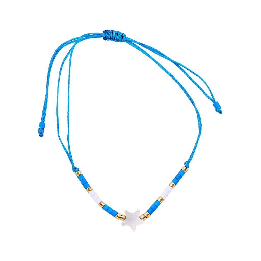 Thread Beaded Star Bracelet - Blue