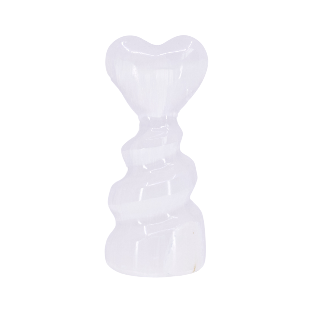 Selenite Spiral Tower with Heart