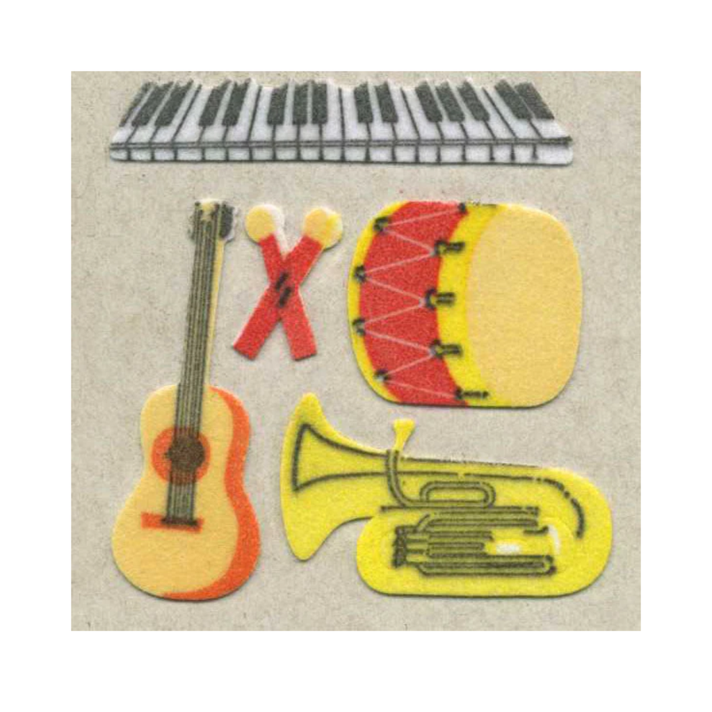 Drum, Piano and Guitar Fuzzy Sticker Sheet