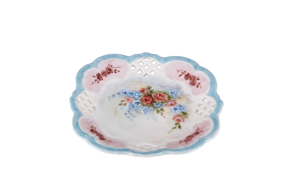 Hand-Painted Pink and Blue Floral Trinket Tray