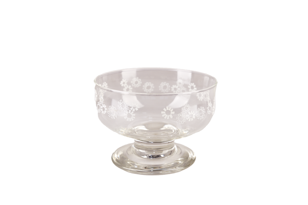 Glass Ice Cream Bowls with White Flowers Set