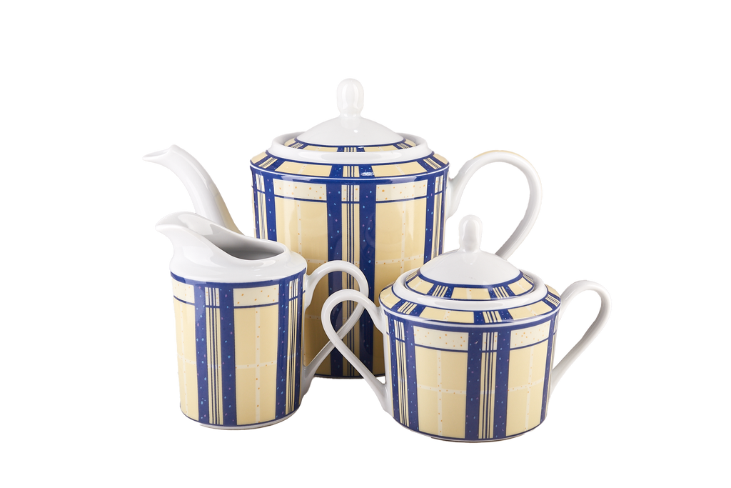 Blue and Yellow Striped Teapot Set