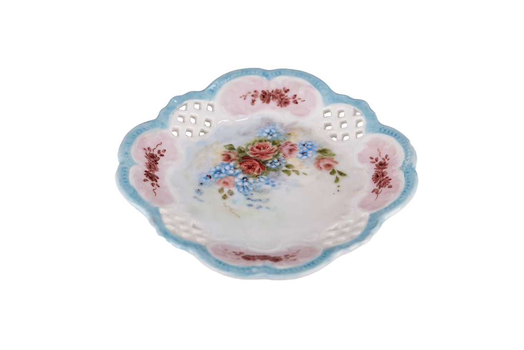 Hand-Painted Pink and Blue Floral Trinket Tray