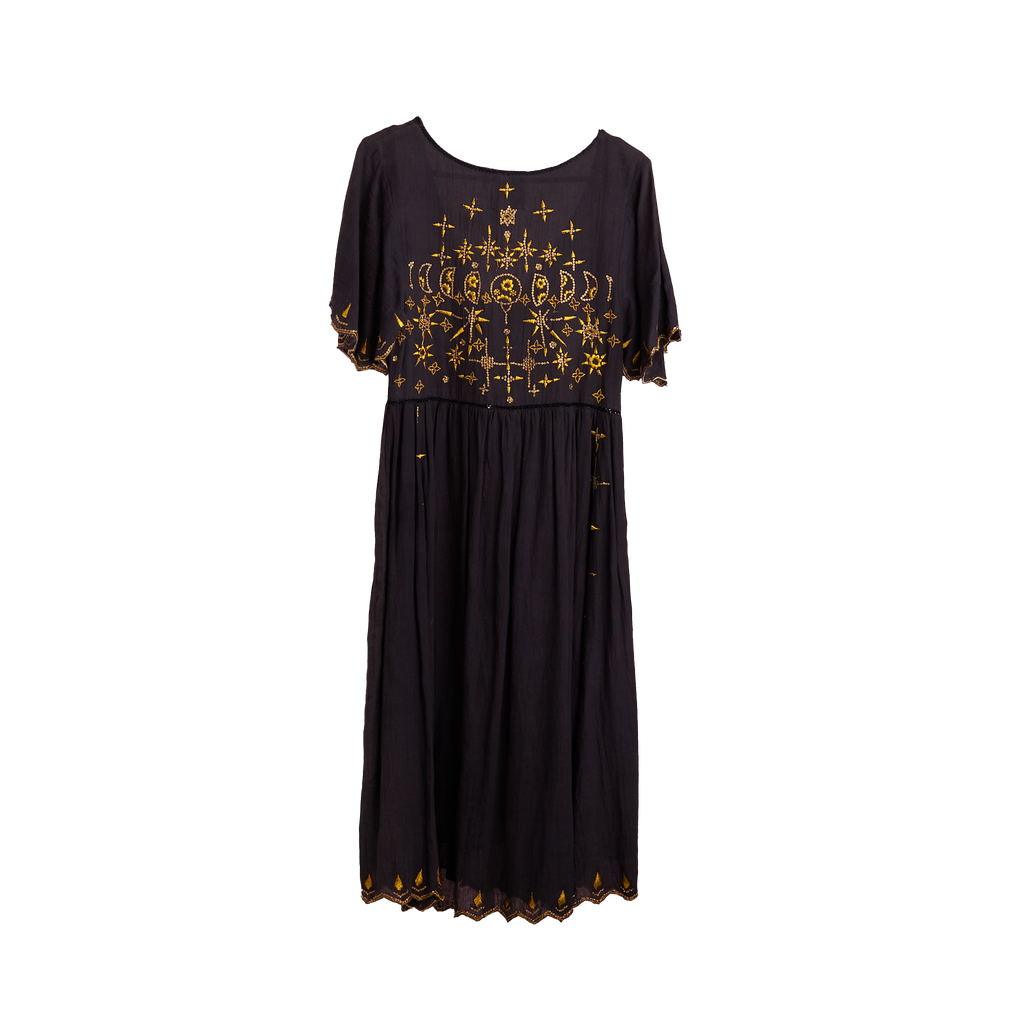 Kinga Csilla Black Dress with Gold Embroidered Detail - Size M
