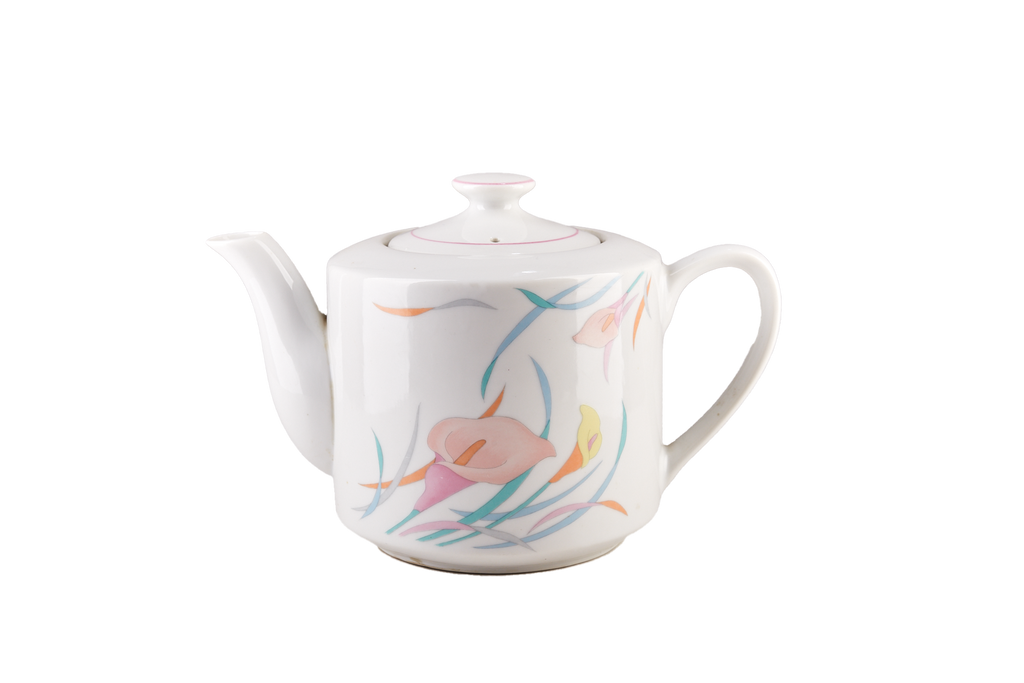 Large White Teapot with Flower