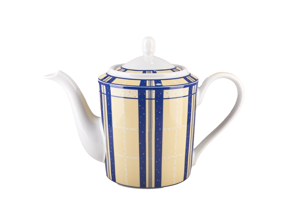 Blue and Yellow Striped Teapot Set