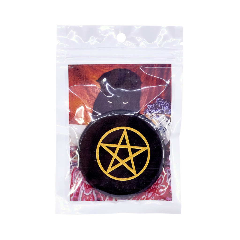 Mini Black Obsidian Pentacle  Altar Tile