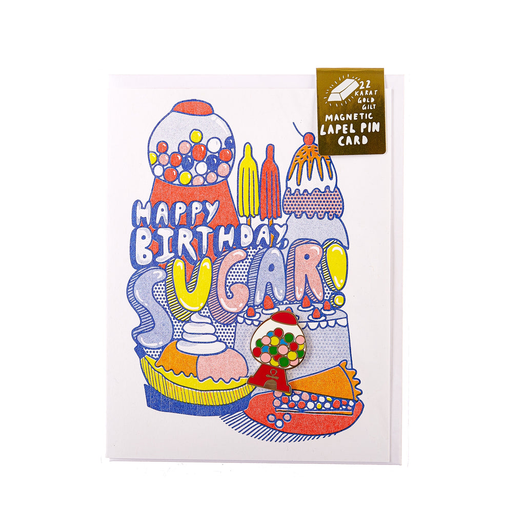 Yellow Owl // Magnetic Pin Greeting Card - Happy Birthday Sugar Gumballs | Greeting Cards