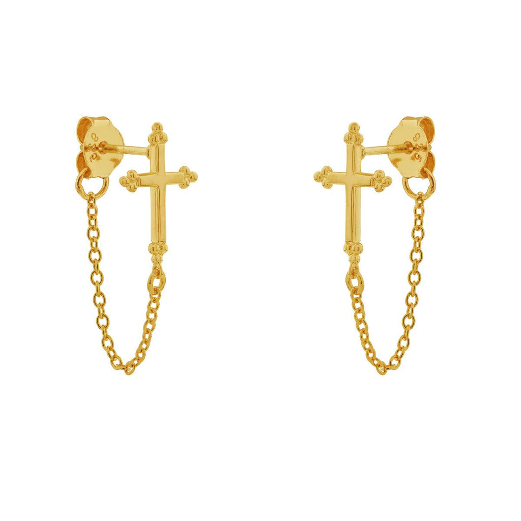 Midsummer Star // Cross and Chain Studs - Gold | Jewellery