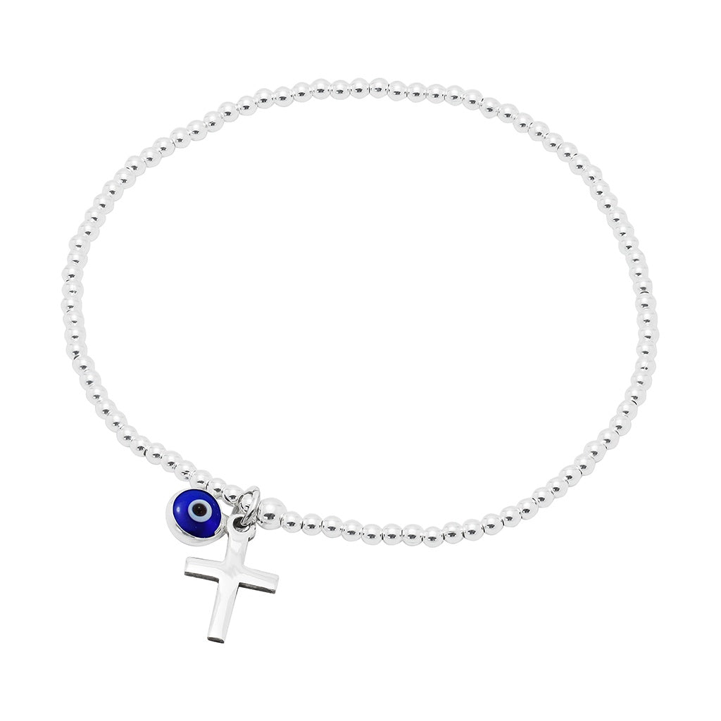 Dark Blue Evil Eye and Cross Bracelet