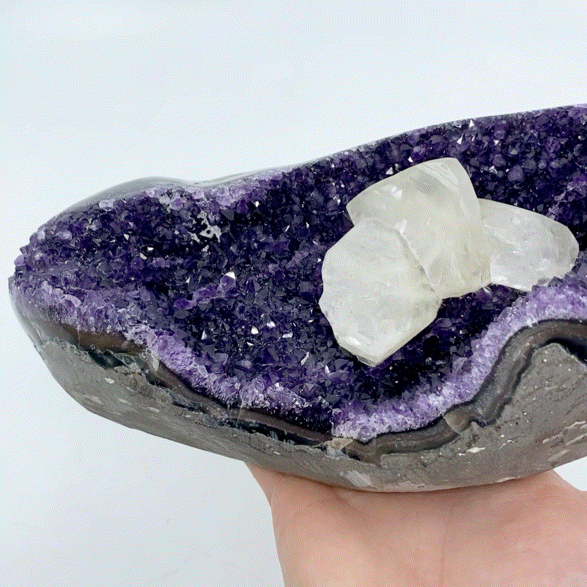 Amethyst and Calcite Base Cut #6 | Crystals