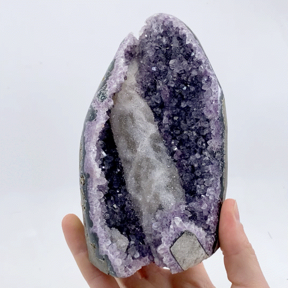 Amethyst and Calcite Base Cut #17 | Crystals
