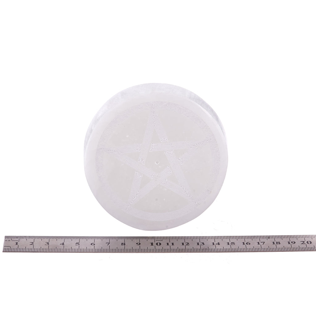 Selenite Incense Holder - Round Pentacle | Crystals