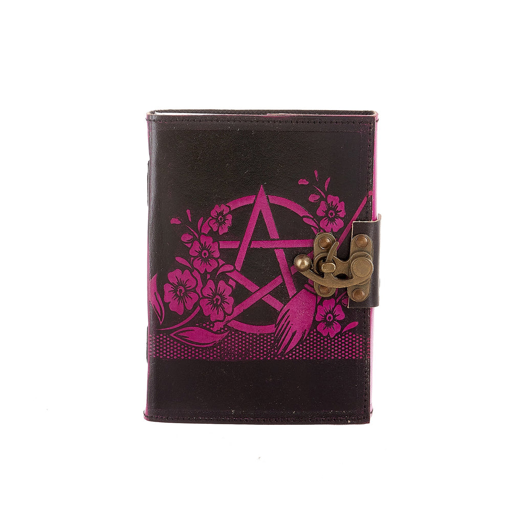 Pentacle & Flower Black & Pink Journal With Latch | Journals