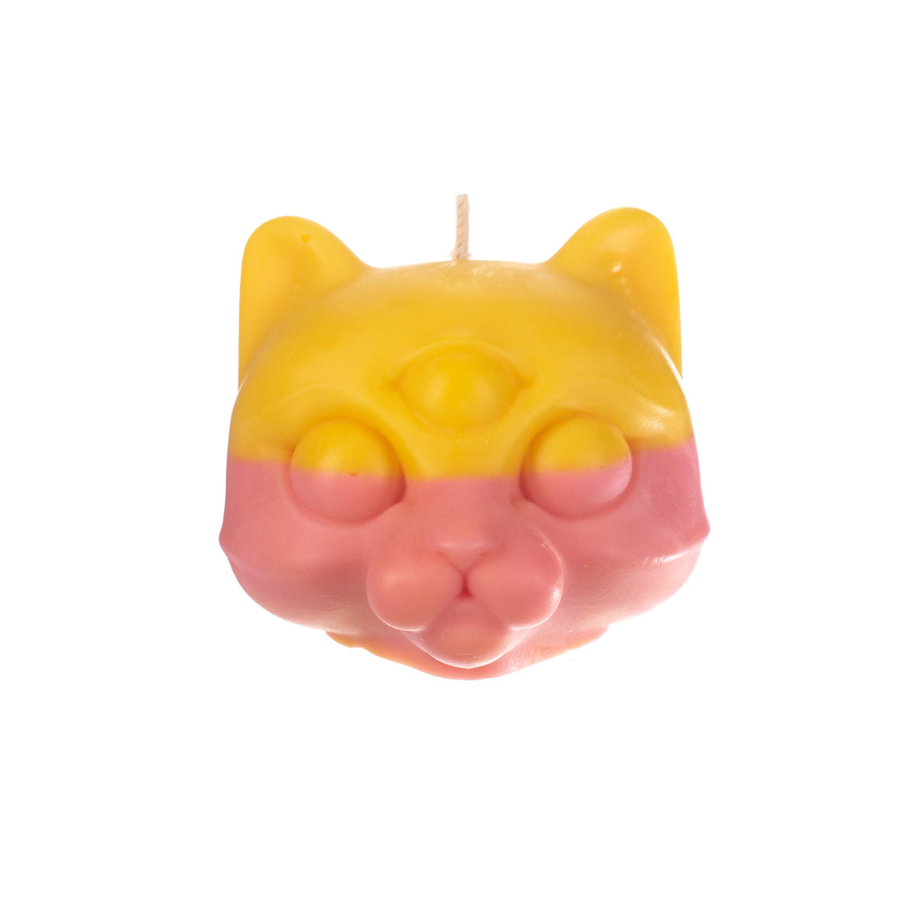 You, Me & Bones // Cat Head Candle - Yellow and Pink | Candles