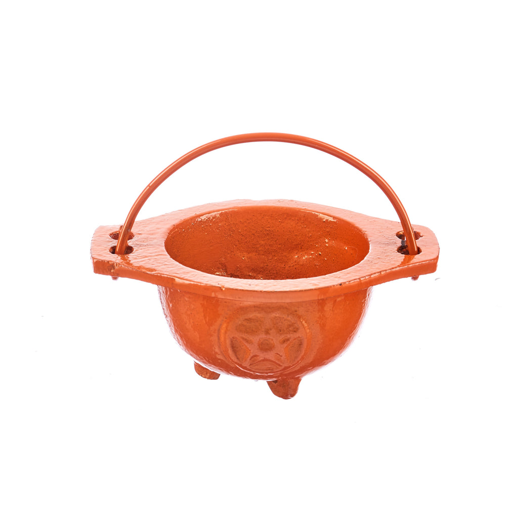Pentacle Cast Iron Cauldron - Orange | Cauldrons