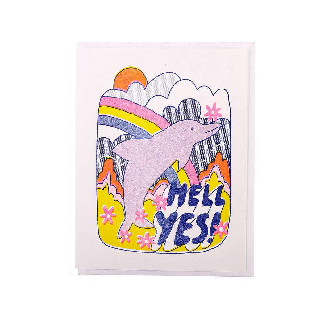 Yellow Owl // Hell, Yes! Dolphin Greeting Card | Greeting Cards