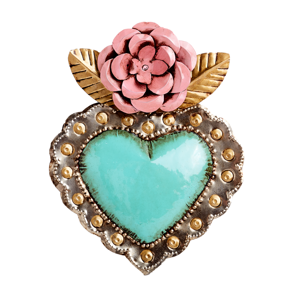 Turquoise Heart with Rose Wall Art