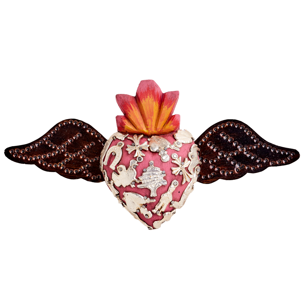 Pink Milagro Heart with Wings